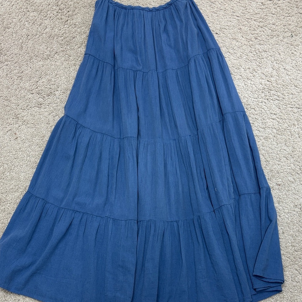 Women’s Maxi Skirt - Blue Tiered Flow - Picture 2 of 6